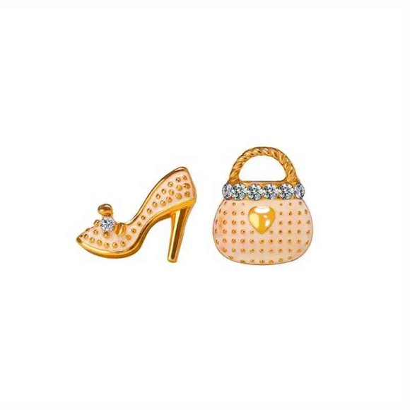 Jewelry - 14K Gold Plated High Heels Bag + Yellow Asymmetric Earrings